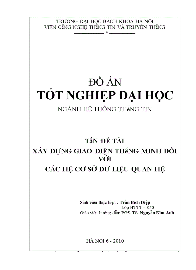 Xây dựng giao diện thông minh đối với các hệ cơ sở dữ liệu quan hệ