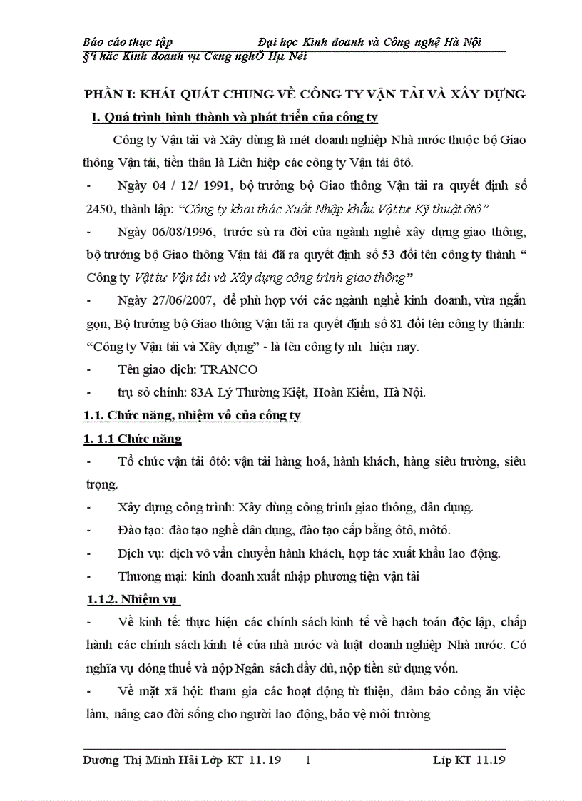 image for page Báo cáo về công ty vận tải và xây dựng