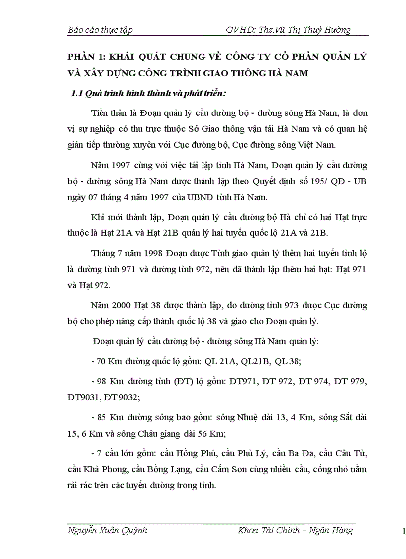 image for page Báo cáo về công ty cổ phần quản lý và xây dựng công trình giao thông Hà Nam