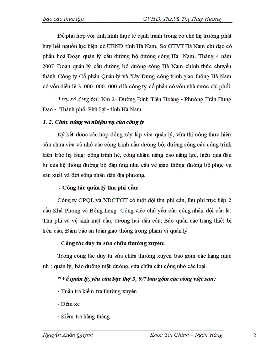 image for page Báo cáo về công ty cổ phần quản lý và xây dựng công trình giao thông Hà Nam