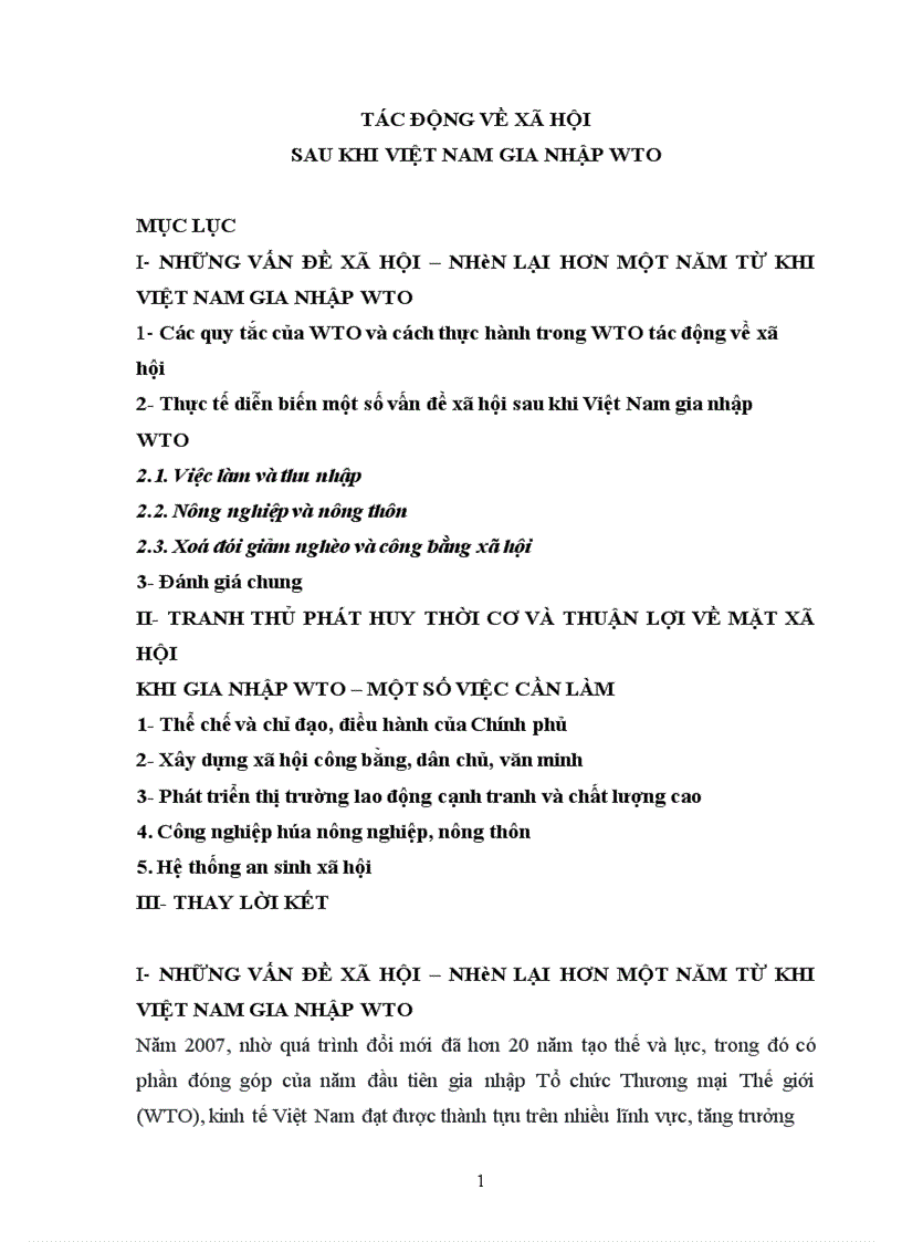 Tác động về xã hội sau khi việt nam gia nhập wto