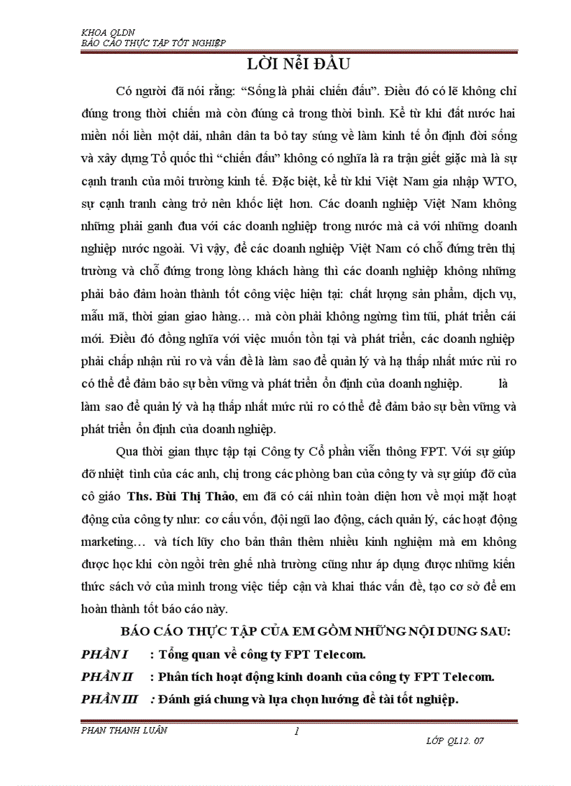 Báo cáo về công ty FPT Telecom