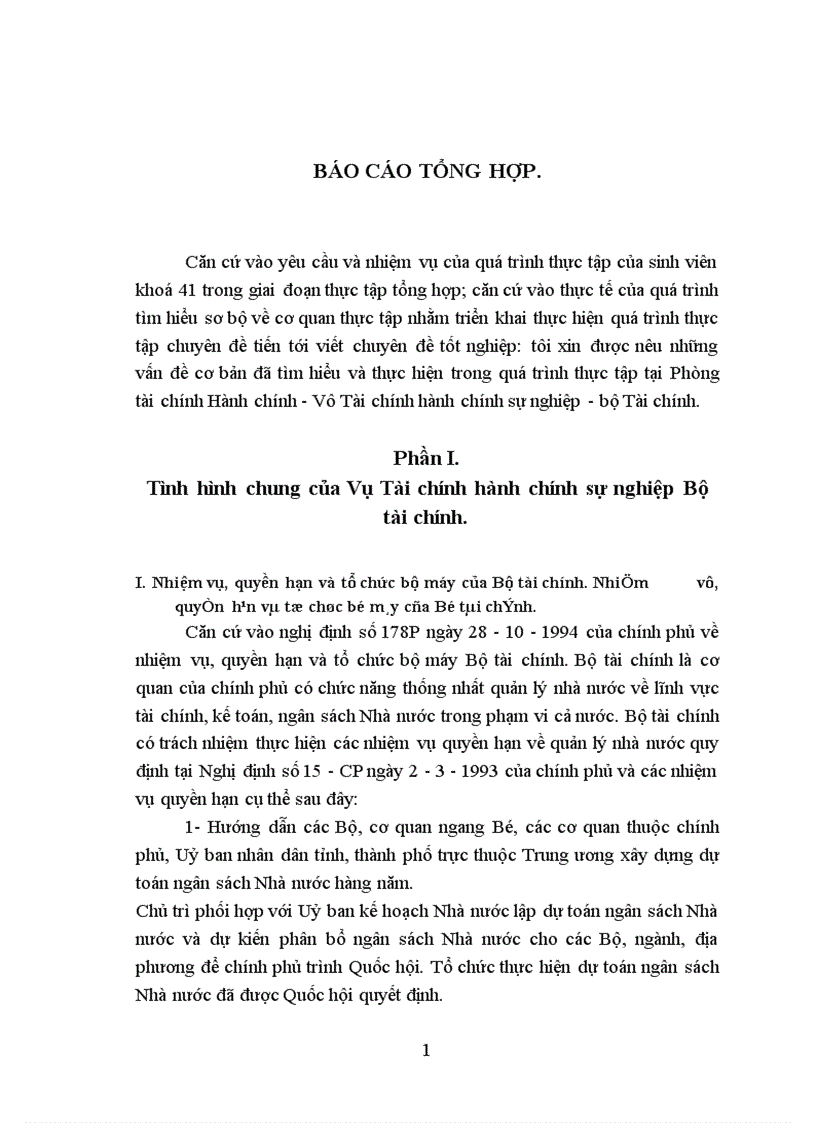 Báo cáo thực tập tại Vụ Tài chính hành chính sự nghiệp Bộ tài chính