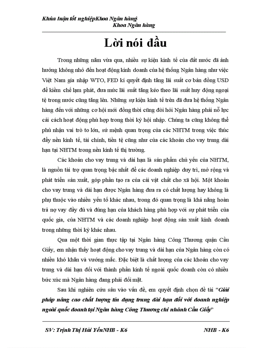 image for page Giải pháp nâng cao chất lượng tín dụng trung dài hạn đối với doanh nghiệp ngoài quốc doanh tại Ngân hàng Công Thương chi nhánh Cầu Giấy