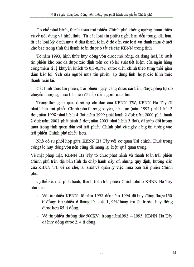 image for page Một số giải pháp huy động vốn thông qua phát hành trái phiếu Chính phủ ở KBNN Hà Tây.