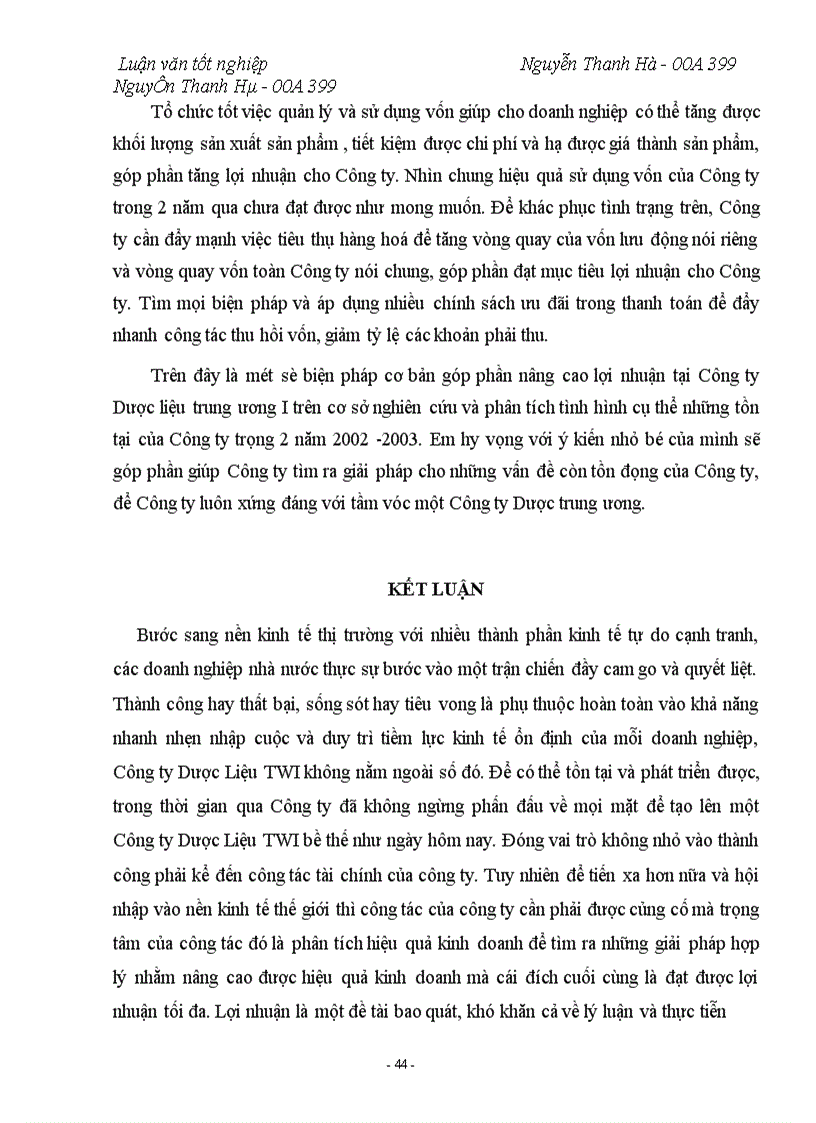 image for page Lợi nhuận và một số biện pháp tài chính nhằm tăng lợi nhuận tại Công ty Dược Liệu TW I.