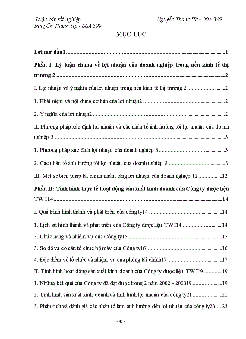 image for page Lợi nhuận và một số biện pháp tài chính nhằm tăng lợi nhuận tại Công ty Dược Liệu TW I.