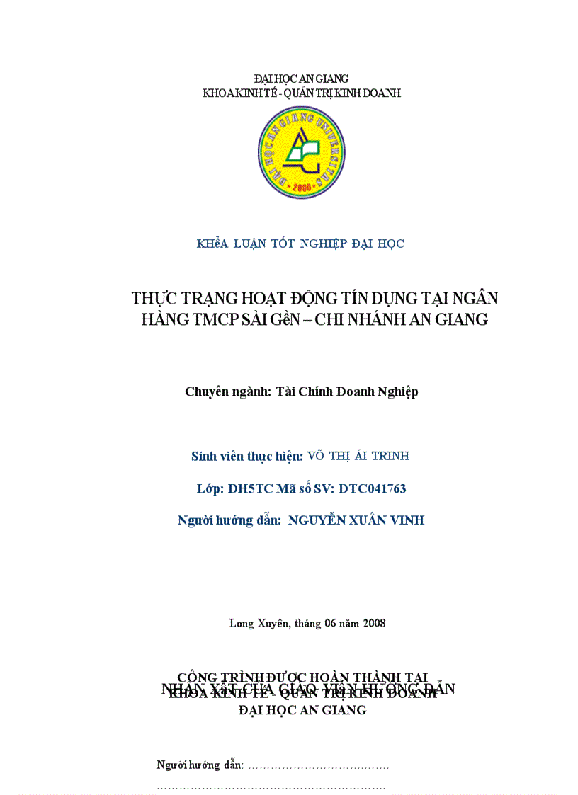 image for page Thực trạng hoạt động tín dụng tại Ngân hàng TMCP Sài Gòn – Chi nhánh An Giang