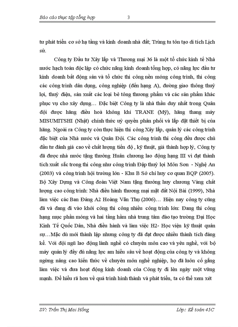 Báo cáo thực tập tổng hợp: tại Công ty TNHH Nhà Nước Một thành viên Đầu tư Xây lắp và Thương mại 36