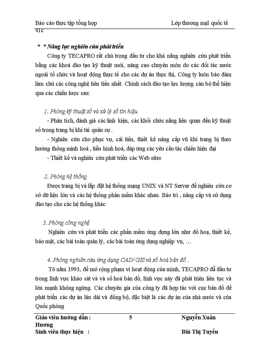 Báo cáo thực tập: công ty TECAPRO