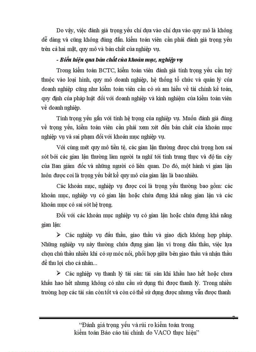 image for page Đánh giá trọng yếu và rủi ro kiểm toán trong kiểm toán Báo cáo tài chính tại Công ty Kiểm toán Việt Nam trách nhiệm hữu hạn (VACO)