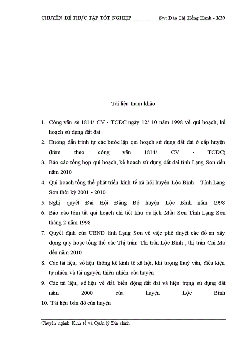 image for page Cơ sở khoa học của quy hoạch sử dụng đất đai huyện Lộc Bình- Tỉnh Lạng Sơn thời kỳ 2001- 2010