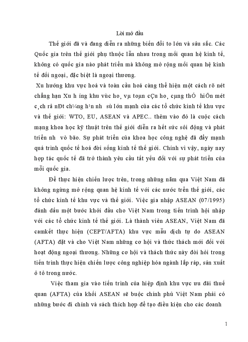 Ngành công nghiệp ô tô Việt Nam hướng tới hội nhập khu vực thực hiện AFTA 2006 Chương I Toàn cầu hoá với Ngành Công nghiệp ô tô thế giới I