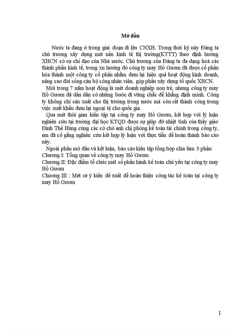 image for page Tổ chức một số phần hành kế toán chủ yếu tại công ty may Hồ Gươm