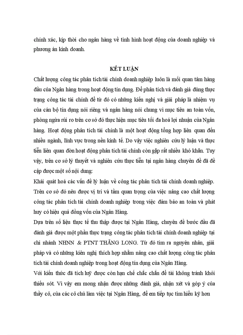 image for page Nâng cao hiệu quả phân tích tình hình tài chính doanh nghiệp vay vốn tại chi nhánh NHNN&PTNT THĂNG LONG