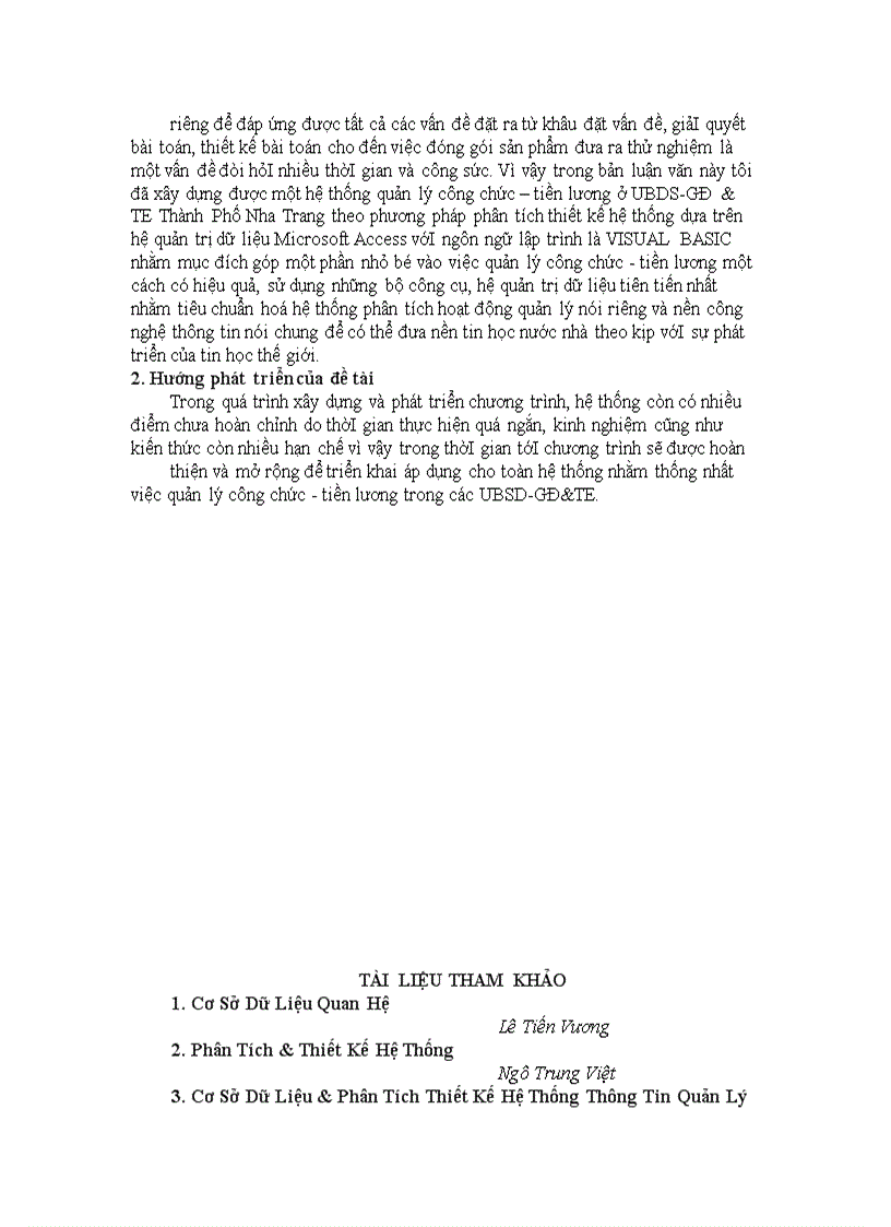 image for page Phân tích, thiết kế cho hệ thống quản lý công chức - tiền lương của UBDS-GĐ&TE với hệ quản trị cơ sở dữ liệu MS Access