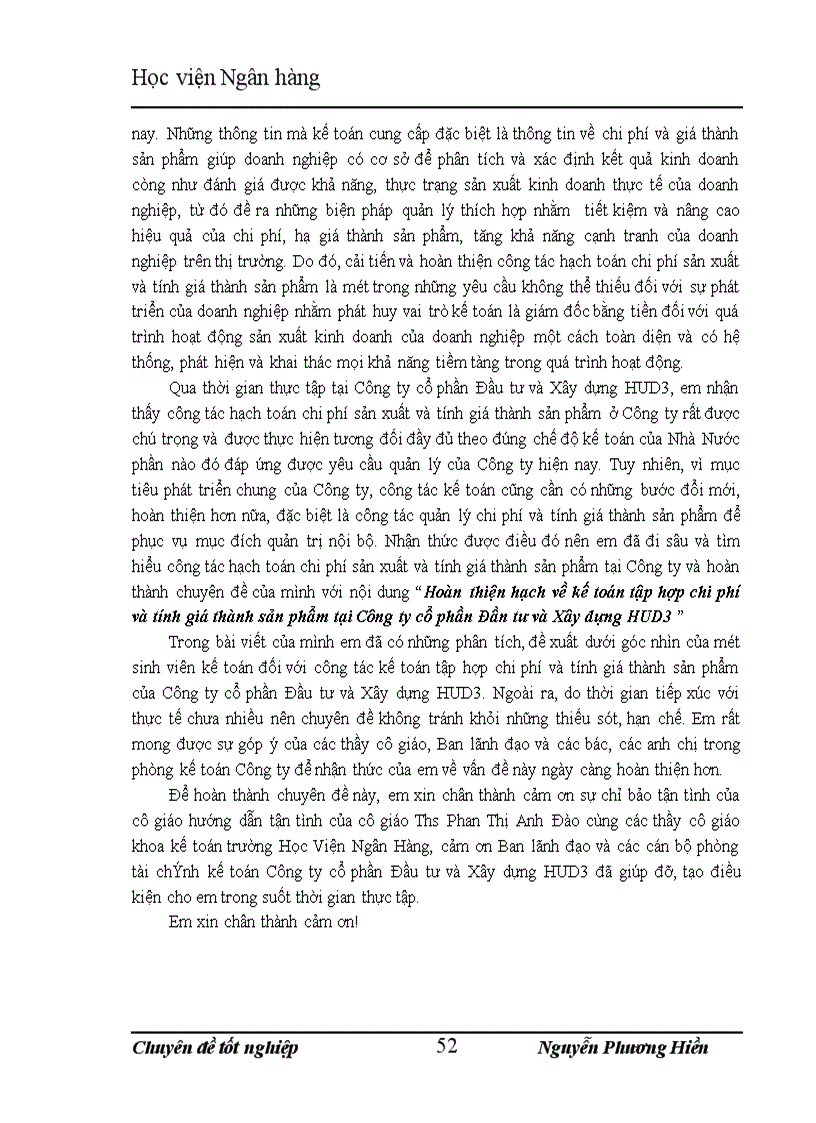 image for page Hoàn thiện về kế toán tập hợp chi phí sản xuất và tính giá thành sản phẩm xây lắp tại cÔNG ty cổ phần đầu tư và xây dựng hud3