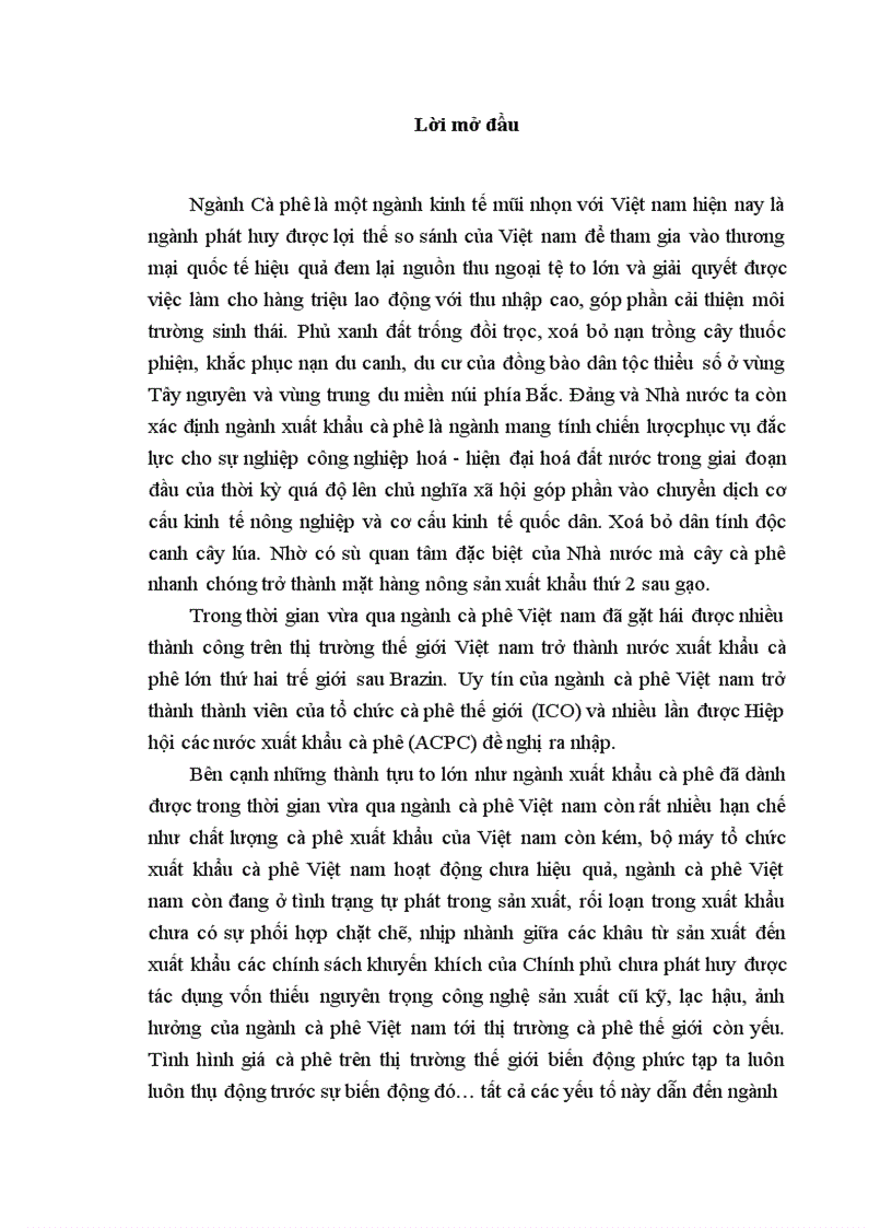 Các phương hướng và giải pháp đẩy mạnh xuất khẩu cà phê Việt nam tới năm 2005