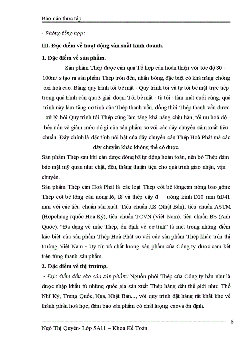 Báo cáo thực tập Công ty Thép Hoà Phát