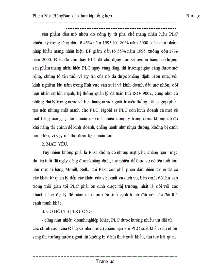 image for page Báo cáo thực tập tại Công ty dầu nhờn Petrolimex