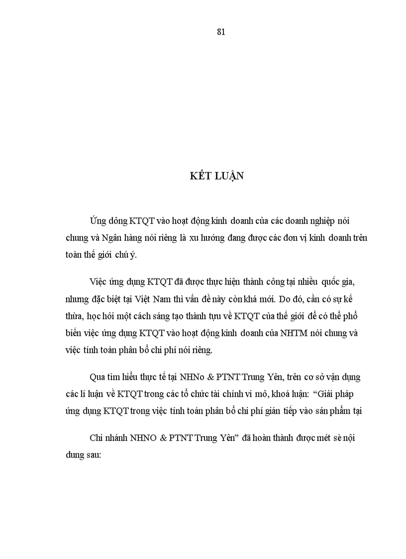 image for page Giải pháp ứng dụng kế toán quản trị trong việc tính toán phân bổ chi phí gián tiếp vào sản phẩm tại Chi nhánh NHNo&PTNT Trung Yên