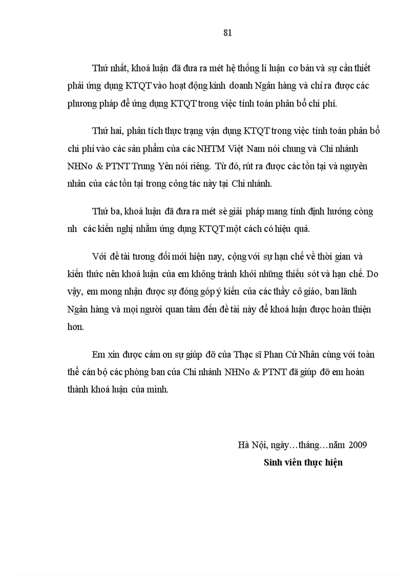image for page Giải pháp ứng dụng kế toán quản trị trong việc tính toán phân bổ chi phí gián tiếp vào sản phẩm tại Chi nhánh NHNo&PTNT Trung Yên