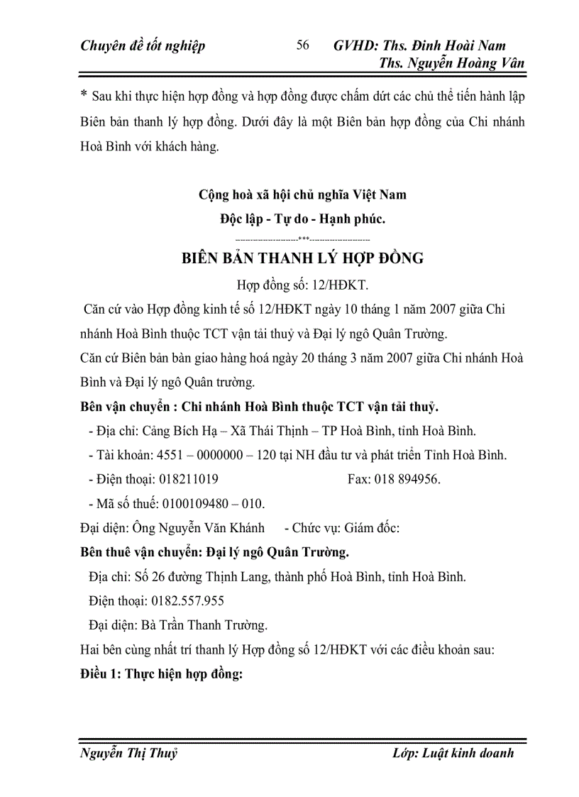 image for page Thực tiễn áp dụng pháp luật trong việc ký kết và thực hiện hợp đồng vận chuyển đường thuỷ tại Chi nhánh Hoà Bình thuộc TCT vận tải thuỷ