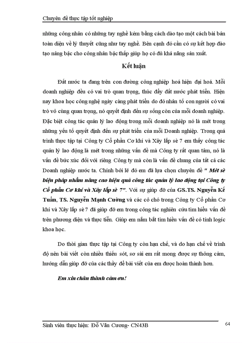 image for page Một số biện pháp nhằm nâng cao hiệu quả công tác quản lý lao động tại Công ty Cổ phần Cơ khí và Xây lắp số 7