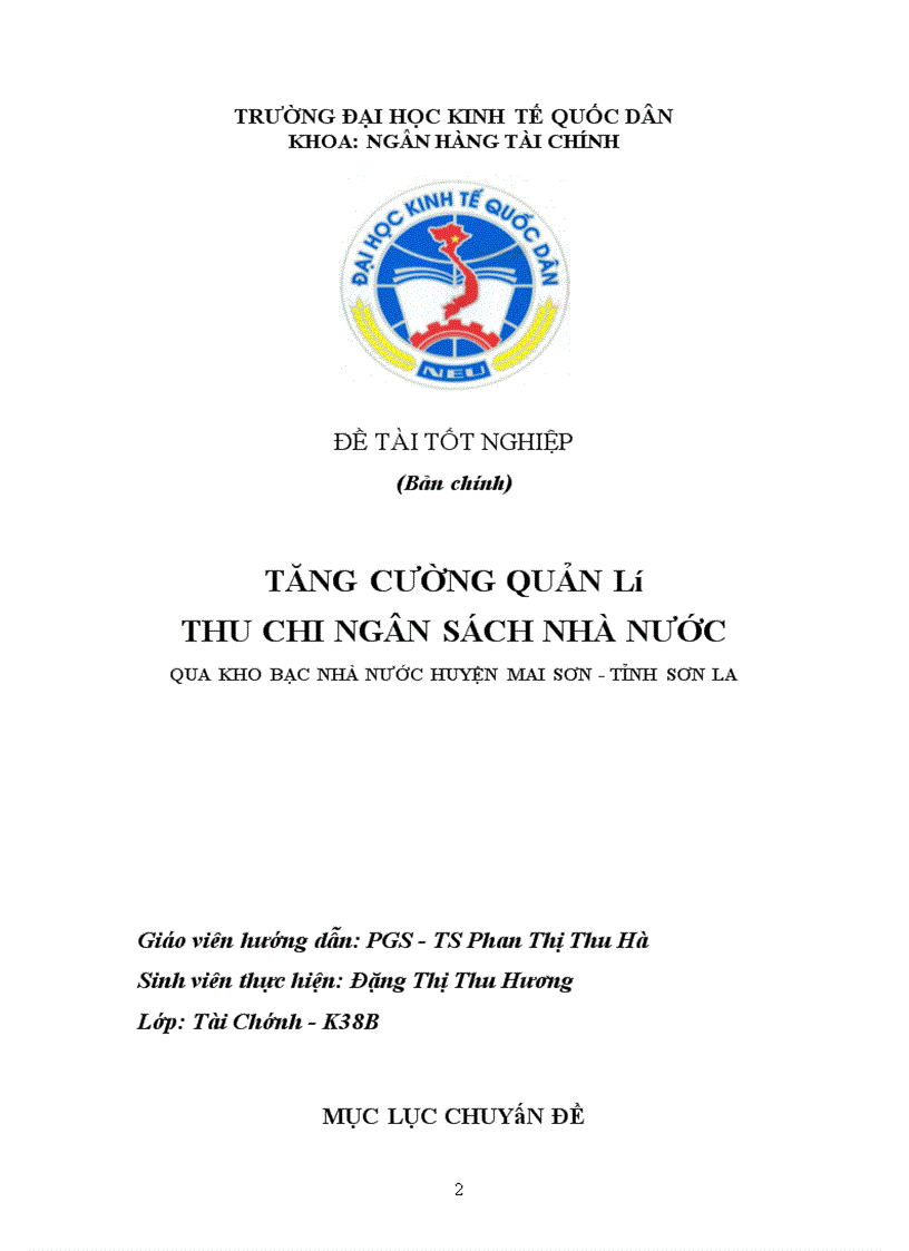 Thực trạng quản lý thu chi NSNN qua KBNN huyện Mai Sơn – Sơn La từ năm 2006 đến năm 2008