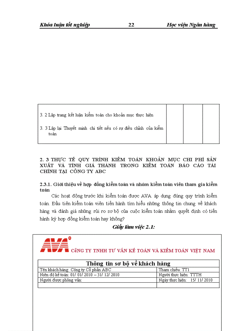 image for page Hoàn thiện quy trình kiểm toán khoản mục Chi phí sản xuất và tính giá thành trong kiểm toán Báo cáo tài chính tại công ty TNHH Tư vấn kế toán và kiểm toán Việt Nam AVA