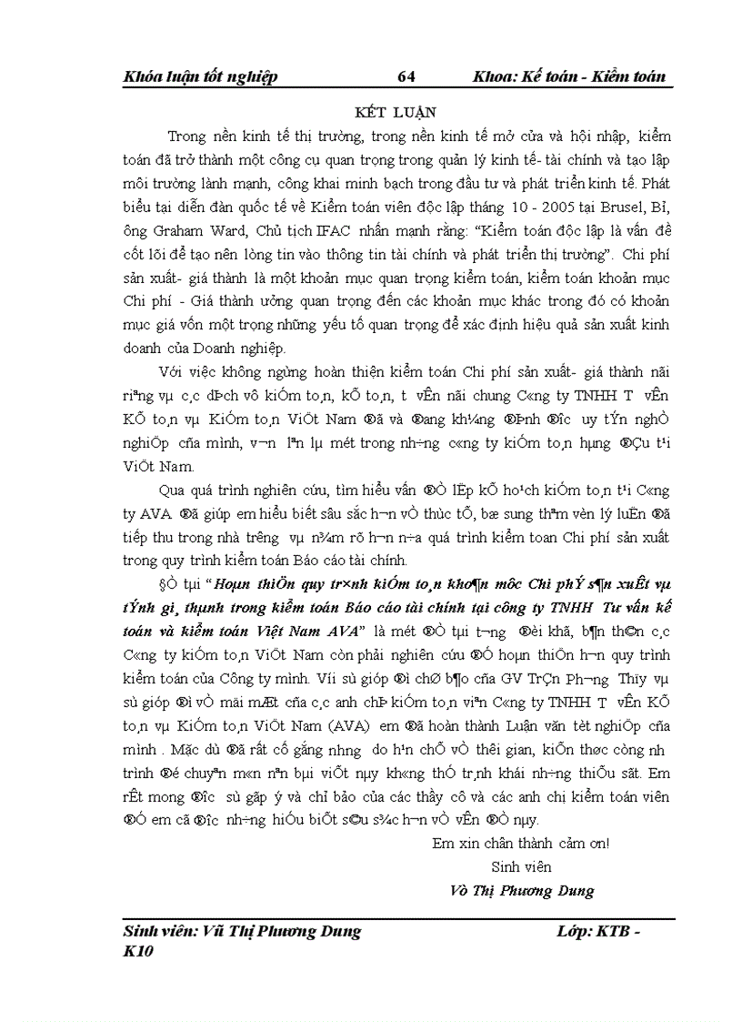 image for page Hoàn thiện quy trình kiểm toán khoản mục Chi phí sản xuất và tính giá thành trong kiểm toán Báo cáo tài chính tại công ty TNHH Tư vấn kế toán và kiểm toán Việt Nam AVA