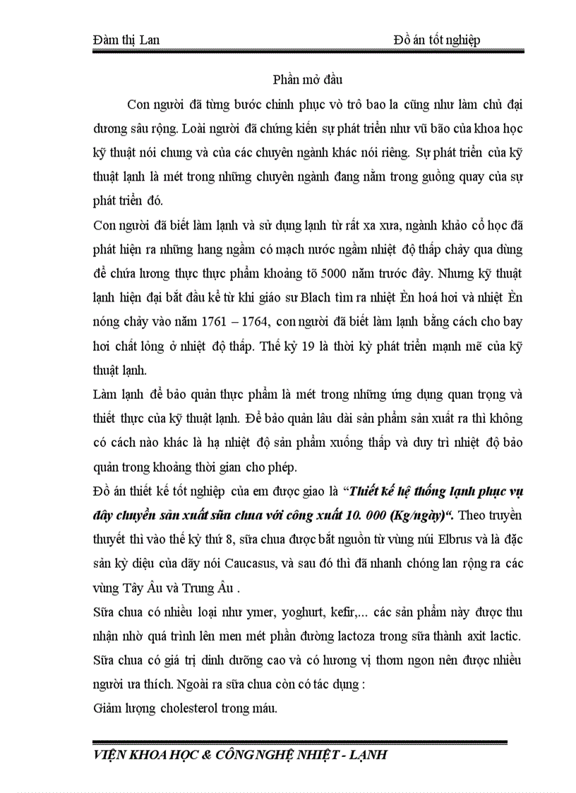 image for page Thiết kế hệ thống lạnh phục vụ dây chuyền sản xuất sữa chua với công xuất 10.000 (Kg/ngày)“.