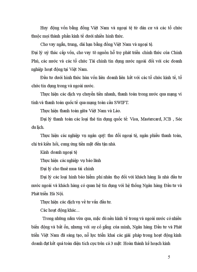 image for page Tình hình hoạt động kinh doanh của Chi nhánh Ngân hàng Đầu tư và Phát triển Bắc Hà Nội một số năm gần đây.