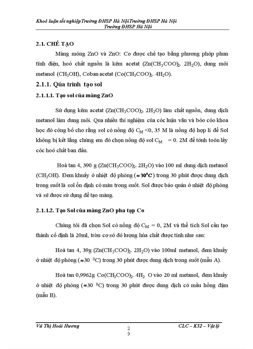 image for page Chế tạo màng mỏng ZnO; ZnO: Co bằng phương pháp phun điện và nghiên cứu cấu trúc, một số tính chất của chúng