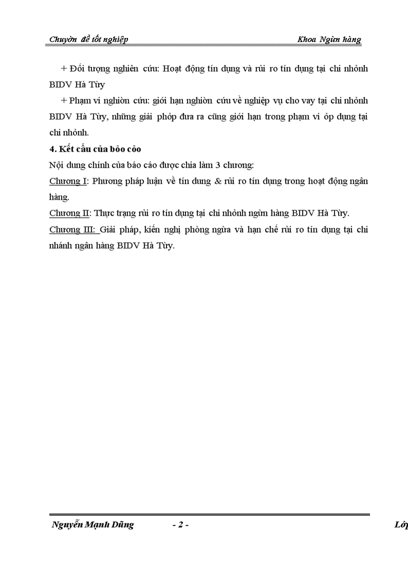 image for page Giải pháp phòng ngừa và hạn chế rủi ro tín dụng tại Chi nhánh Ngân hàng Đầu Tư Phát Triển BIDV Hà Tây