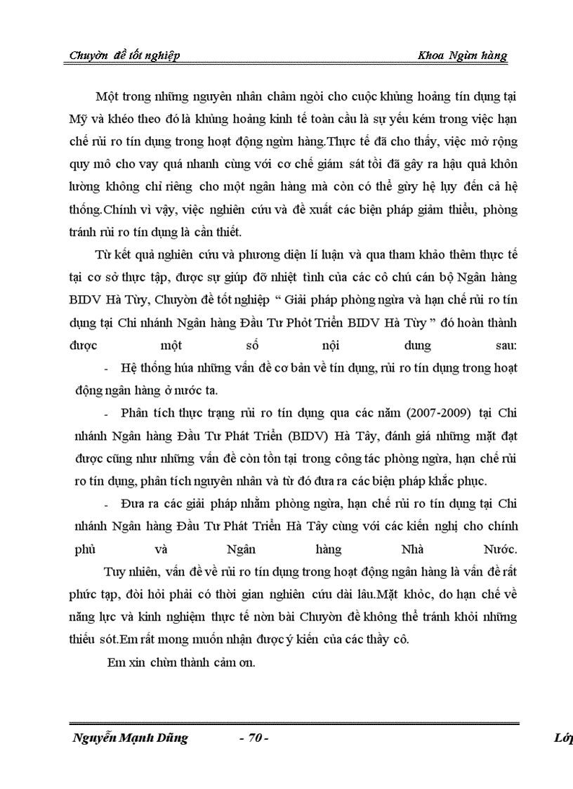 image for page Giải pháp phòng ngừa và hạn chế rủi ro tín dụng tại Chi nhánh Ngân hàng Đầu Tư Phát Triển BIDV Hà Tây