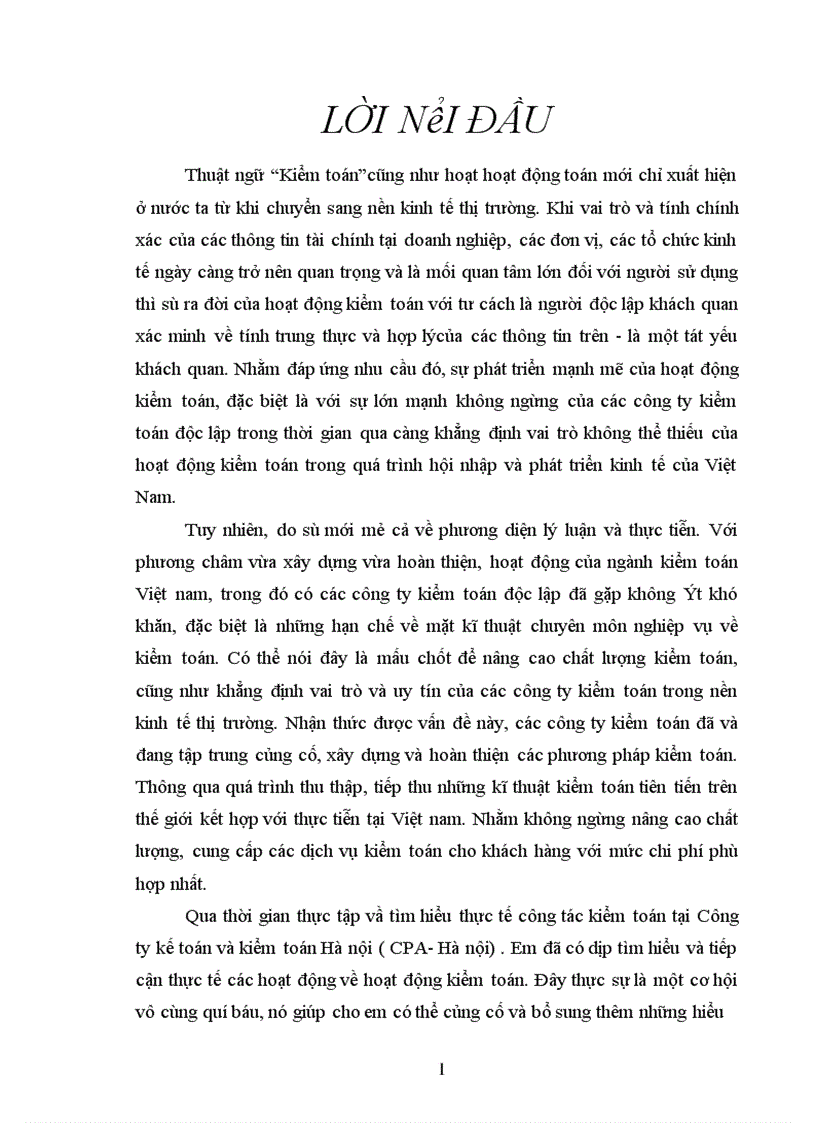 image for page Thủ tục phân tích trong quá trình kiểm toán báo cáo tài chính các doanh nghiệp của Công ty CPA Hà Nội