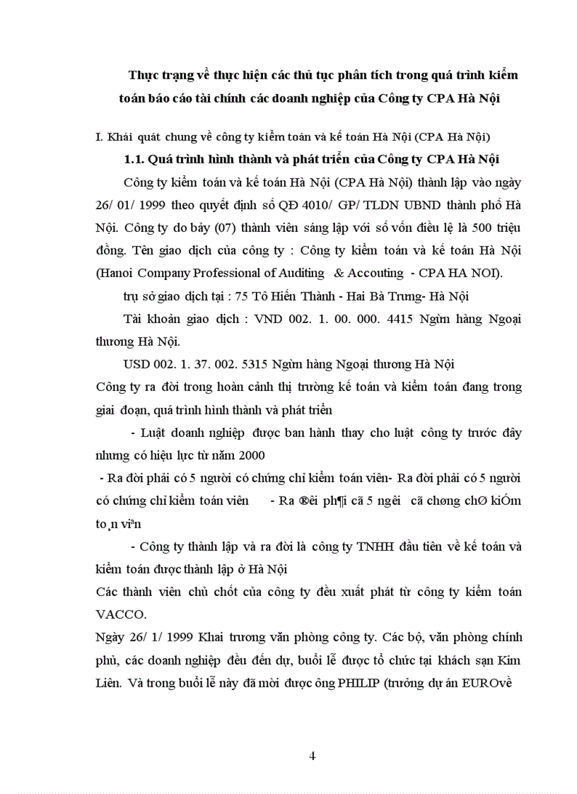 image for page Thủ tục phân tích trong quá trình kiểm toán báo cáo tài chính các doanh nghiệp của Công ty CPA Hà Nội