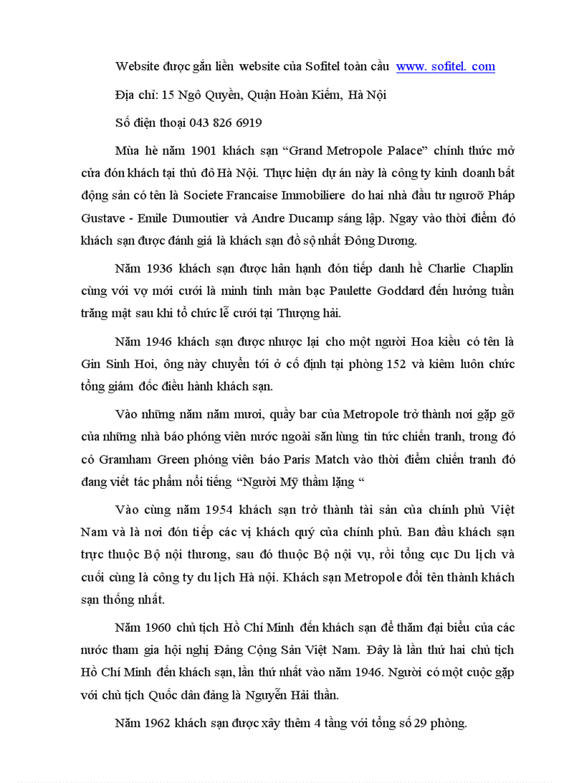 image for page Cơ cấu tổ chức quản lý tại khách sạn khách sạn Sofitel Metropole Hà nội