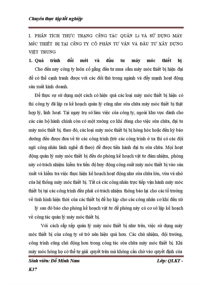 image for page Những điều kiện và giải pháp nhằm nâng cao hiệu quả quản lý sử dụng máy móc thiết bị tại công ty cổ phần và đầu tư xây dựng Việt Trung