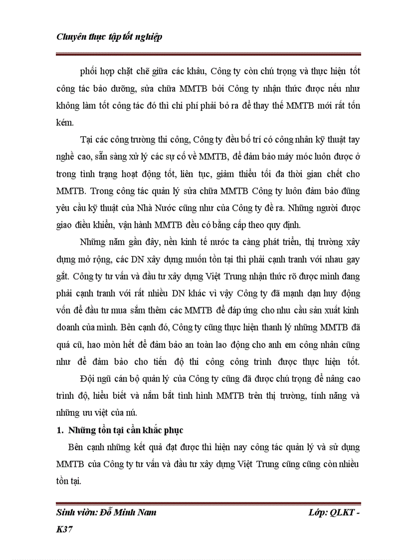 image for page Những điều kiện và giải pháp nhằm nâng cao hiệu quả quản lý sử dụng máy móc thiết bị tại công ty cổ phần và đầu tư xây dựng Việt Trung