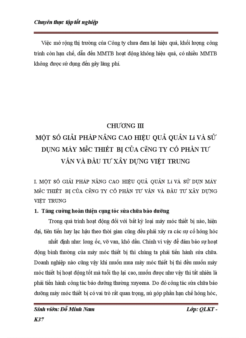 image for page Những điều kiện và giải pháp nhằm nâng cao hiệu quả quản lý sử dụng máy móc thiết bị tại công ty cổ phần và đầu tư xây dựng Việt Trung