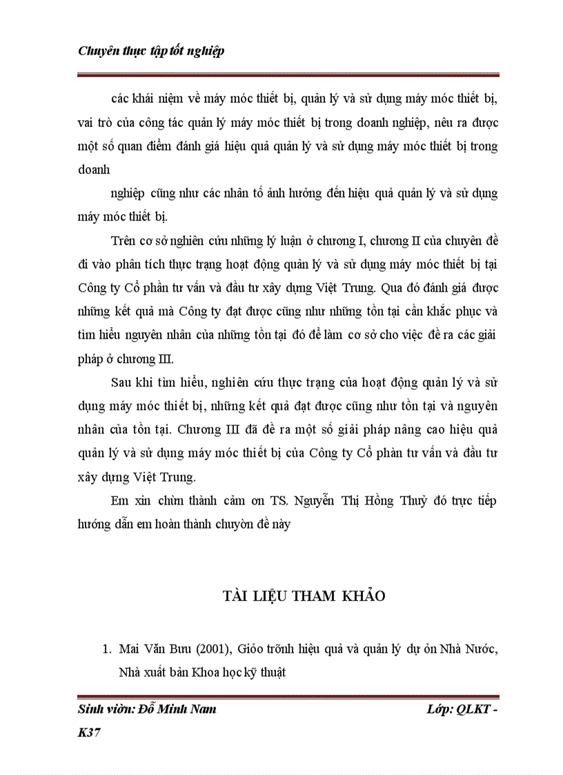 image for page Những điều kiện và giải pháp nhằm nâng cao hiệu quả quản lý sử dụng máy móc thiết bị tại công ty cổ phần và đầu tư xây dựng Việt Trung