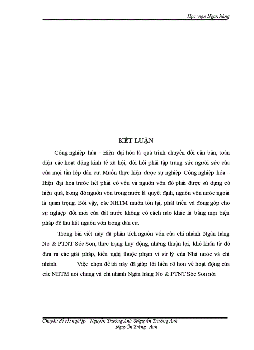 image for page Nâng cao chất lượng hoạt động huy động vốn ở Ngân hàng No & PTNT Sóc Sơn. Thực trạng và giải pháp