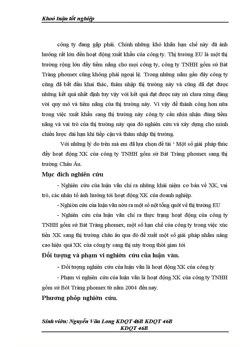 image for page Thực trạng về hoạt động thúc đẩy XK của công ty TNHH gốm sứ Bát Tràng phomex sang thị trường EU