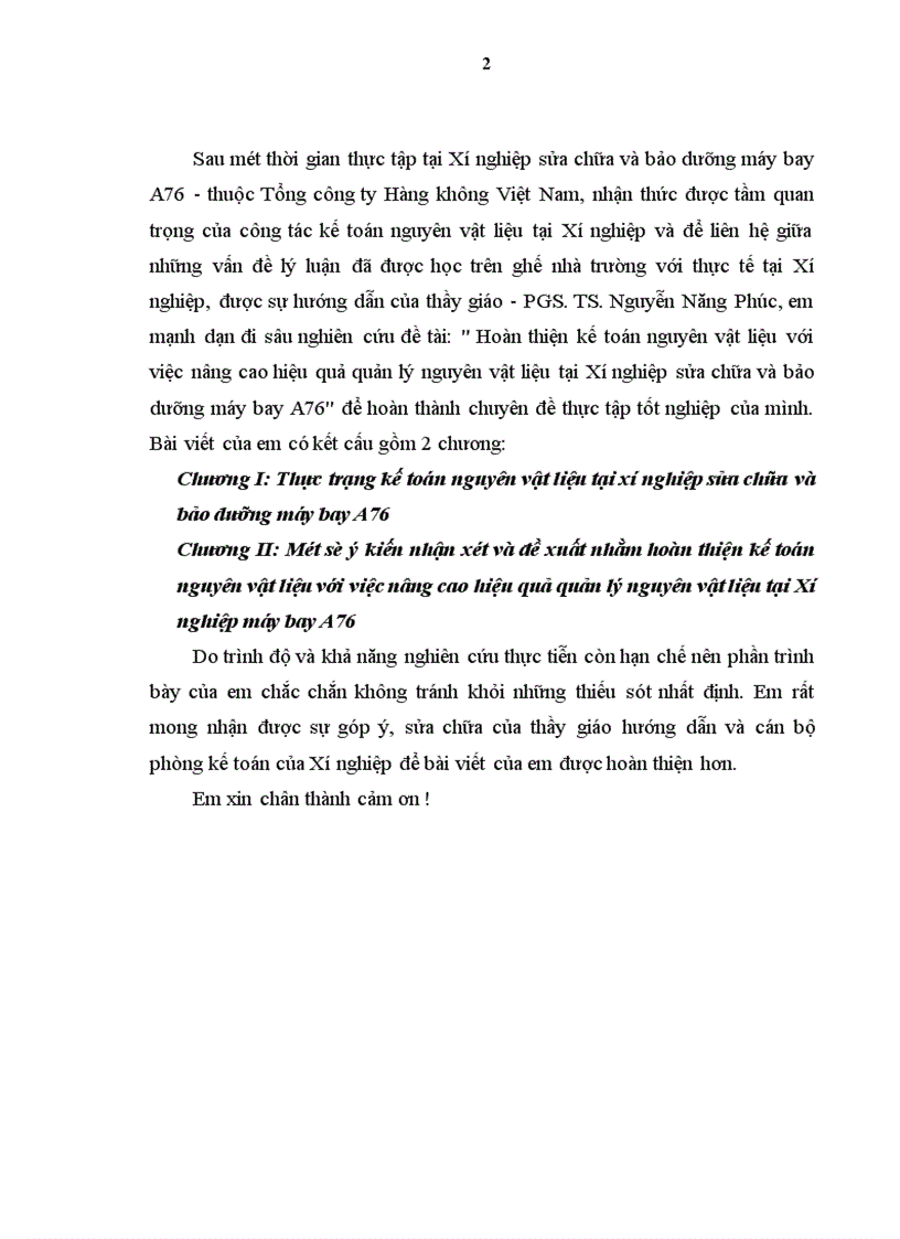 image for page Hoàn thiện kế toán nguyên vật liệu với việc nâng cao hiệu quả quản lý nguyên vật liệu tại Xí nghiệp sửa chữa và bảo dưỡng máy bay A76