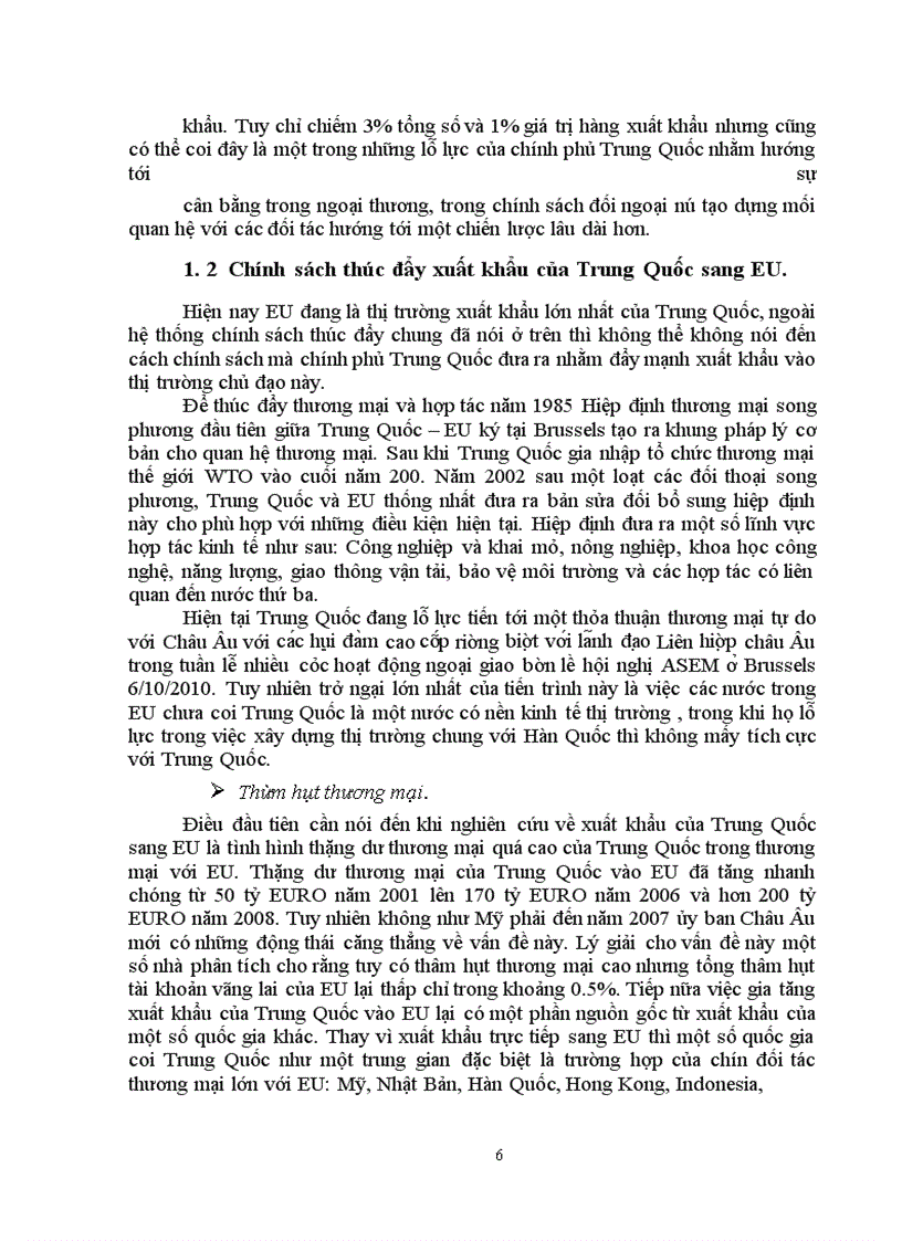 Chính sách khuyến khích xuất khẩu của Trung Quốc sang thị trường EU giai đoạn 2001 - 2010