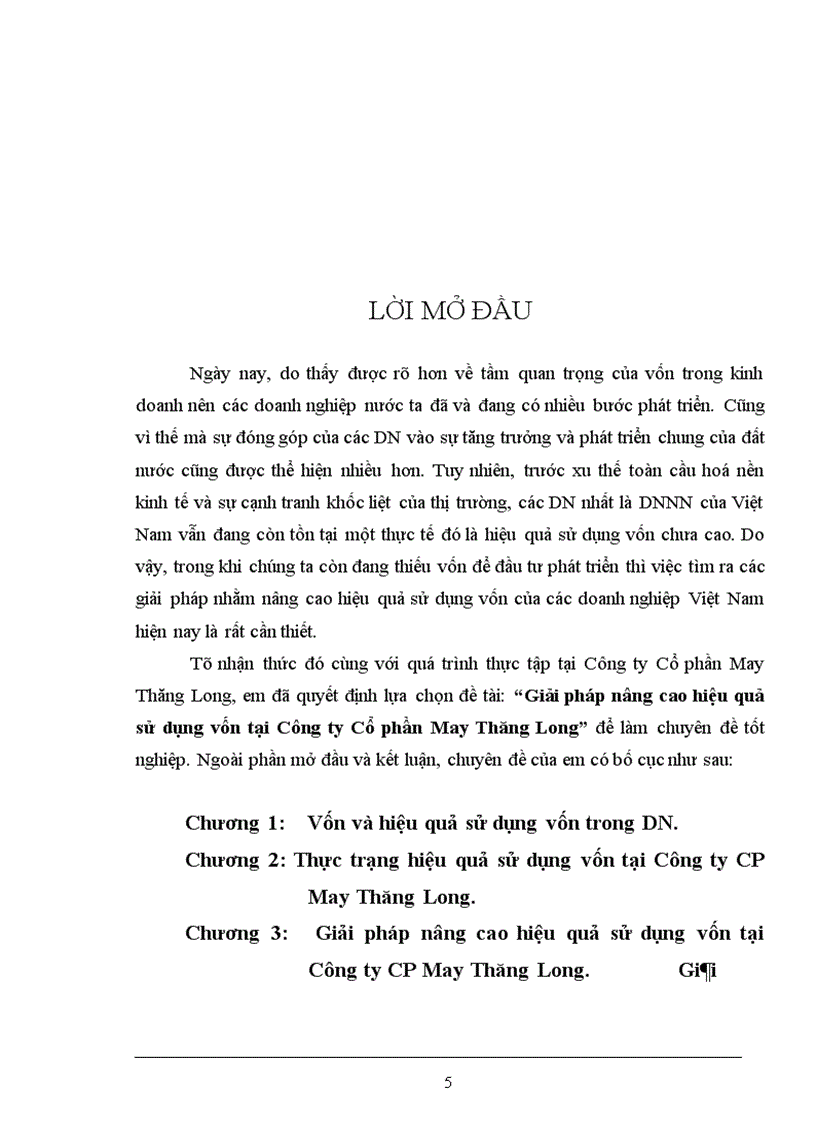Giải pháp nâng cao hiệu quả sử dụng vốn tại Công ty Cổ phần May Thăng Long