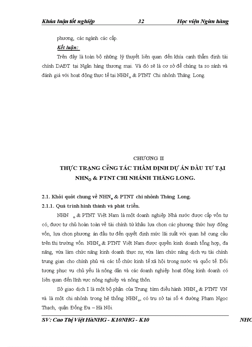 image for page Giải pháp nâng cao chất lương công tác thẩm định tài chính dự án đầu tư tại NHNo & PTNT Chi nhánh Thăng Long