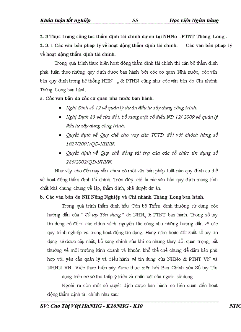 image for page Giải pháp nâng cao chất lương công tác thẩm định tài chính dự án đầu tư tại NHNo & PTNT Chi nhánh Thăng Long